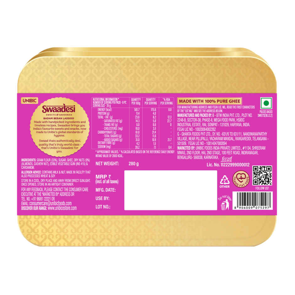 UNIBIC Swaadesi Badam Besan Laddoo Tin